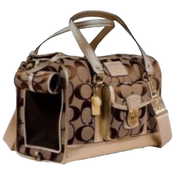 Coach Other - Coach Khaki Monogram Pet Carrier - Gold Leather Accents - Excellent Condition